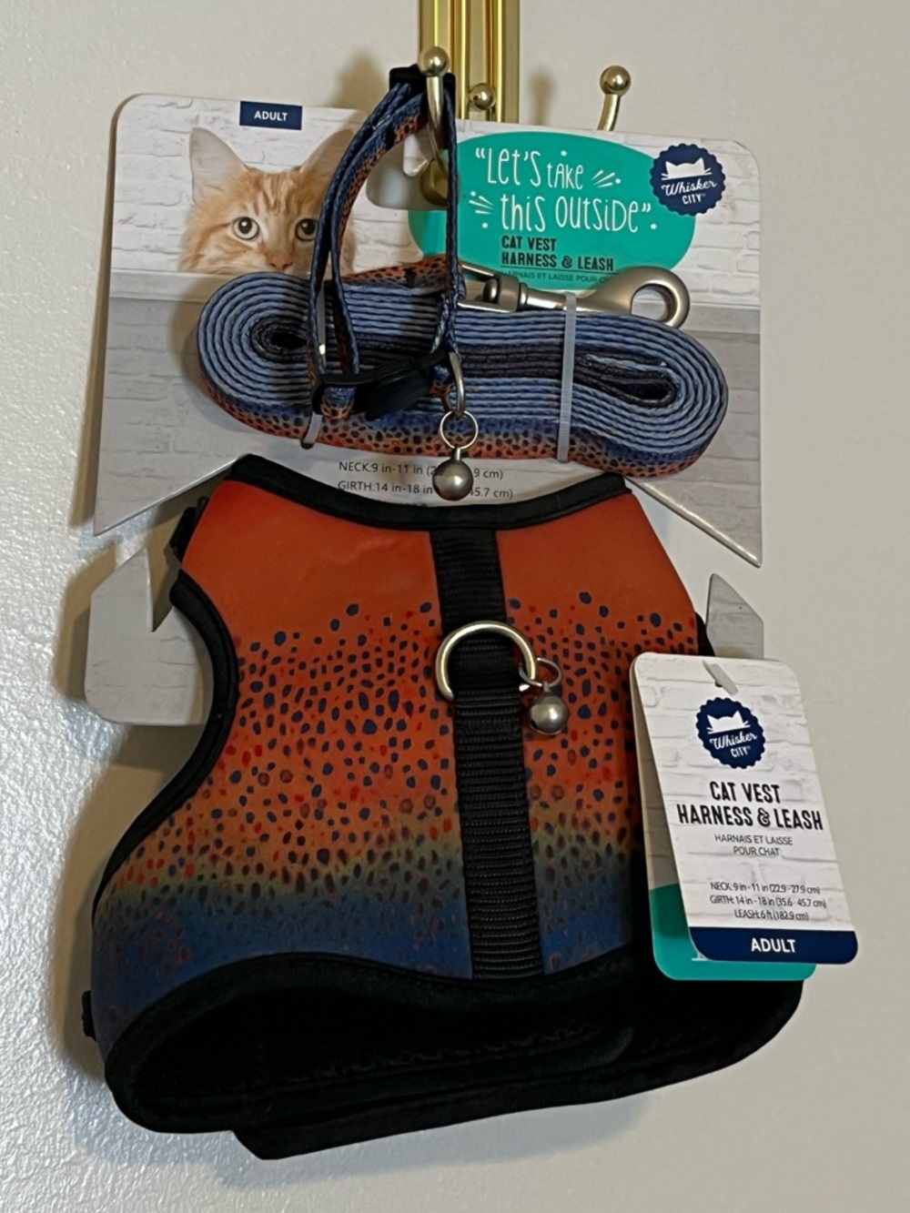 NWT Whisker City Fish Print Cat Collar Leash Harness Set